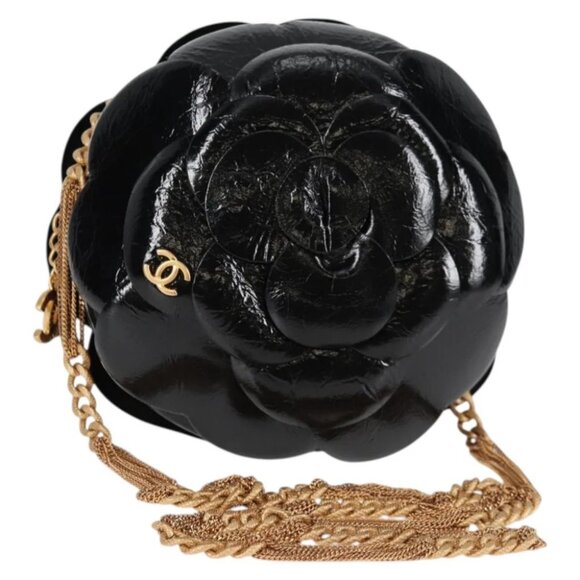 CHANEL Chain Shoulder Bag Enamel Gold Black CC Auth 132401M - Picture 1 of 16